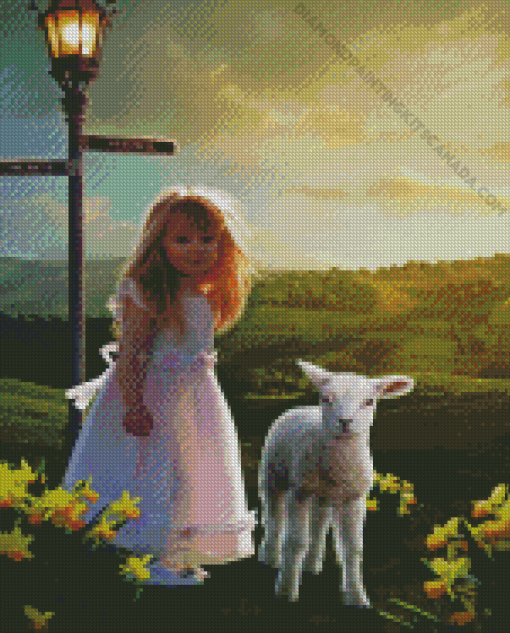 Little Girl And Lamb Diamond Painting