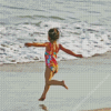 Little Girl Running To Beach Diamond Painting