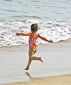 Little Girl Running To Beach Diamond Painting