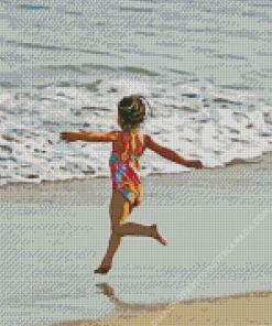 Little Girl Running To Beach Diamond Painting