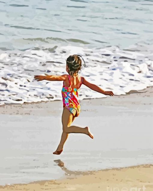 Little Girl Running To Beach Diamond Painting