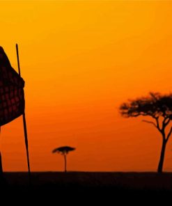 Maasai Mara Man Silhouette Diamond Painting