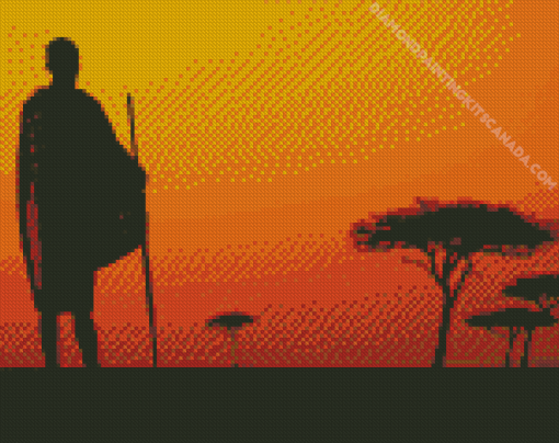 Maasai Mara Man Silhouette Diamond Painting