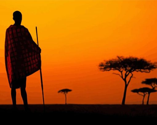 Maasai Mara Man Silhouette Diamond Painting