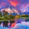 Mountain and River Pink Clouds Diamond Painting