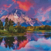 Mountain and River Pink Clouds Diamond Painting