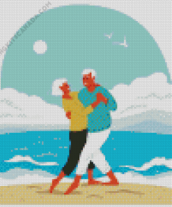 Old Couple Dancing on Beach Diamond Painting