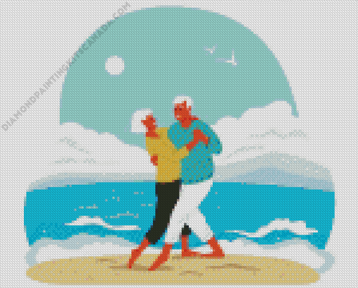 Old Couple Dancing on Beach Diamond Painting