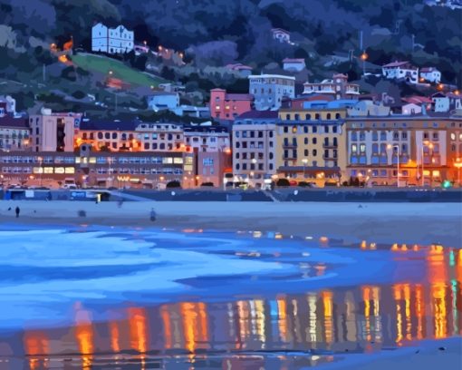 San Sebastian Beach At Night Diamond Painting