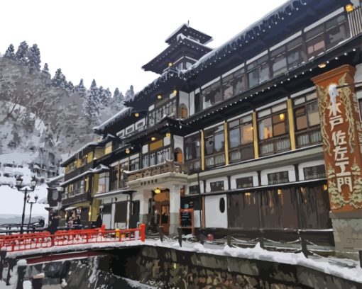 Snowy Ginzan Onsen Diamond Painting