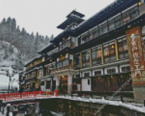 Snowy Ginzan Onsen Diamond Painting