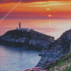 South Stack Lighthouse At Sunset Diamond Painting