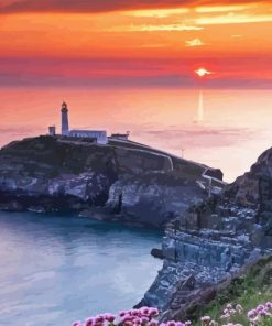 South Stack Lighthouse At Sunset Diamond Painting
