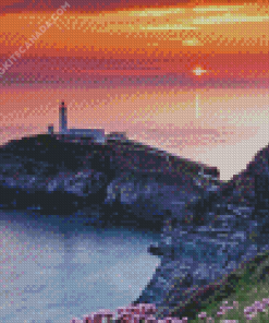 South Stack Lighthouse At Sunset Diamond Painting