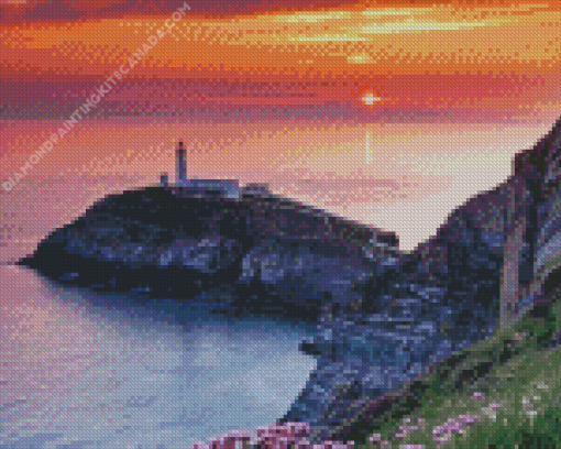 South Stack Lighthouse At Sunset Diamond Painting