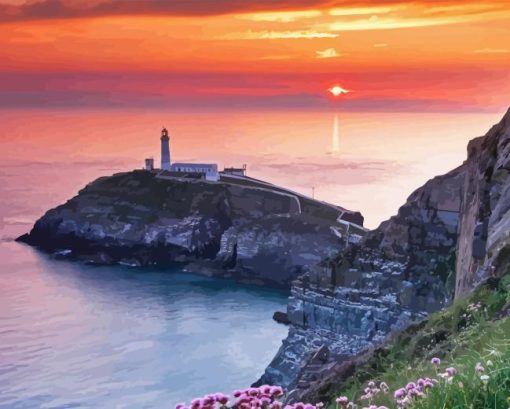 South Stack Lighthouse At Sunset Diamond Painting