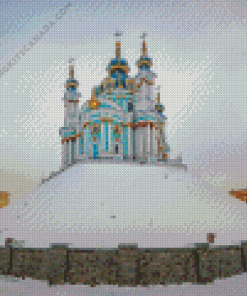 St Andrews Church Kiev in Snow Diamond Painting