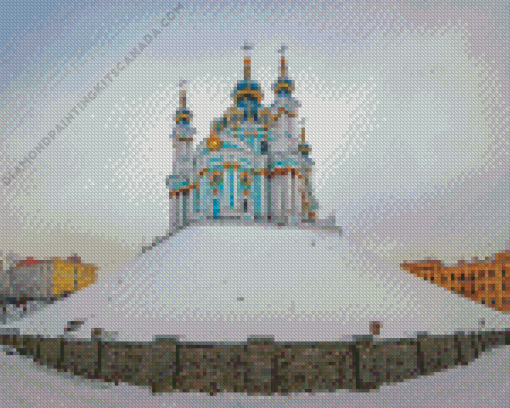 St Andrews Church Kiev in Snow Diamond Painting