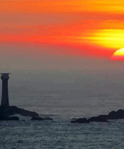 Sunset At Longships Lighthouse Cornwall Diamond Painting