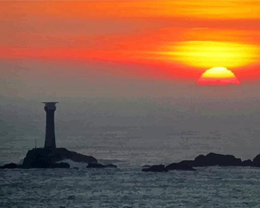 Sunset At Longships Lighthouse Cornwall Diamond Painting