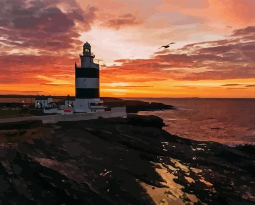 Sunset Over Hook Lighthouse Ireland Diamond Painting