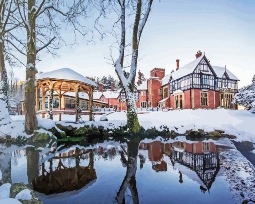 Tyn Dwr Hall in Winter Diamond Painting