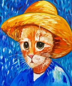 Van Gogh Cat In Hat Diamond Painting