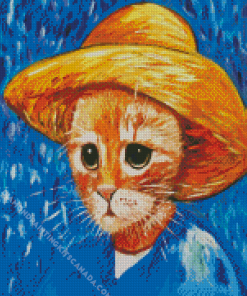 Van Gogh Cat In Hat Diamond Painting