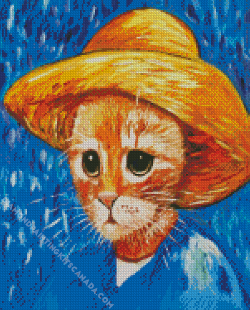 Van Gogh Cat In Hat Diamond Painting