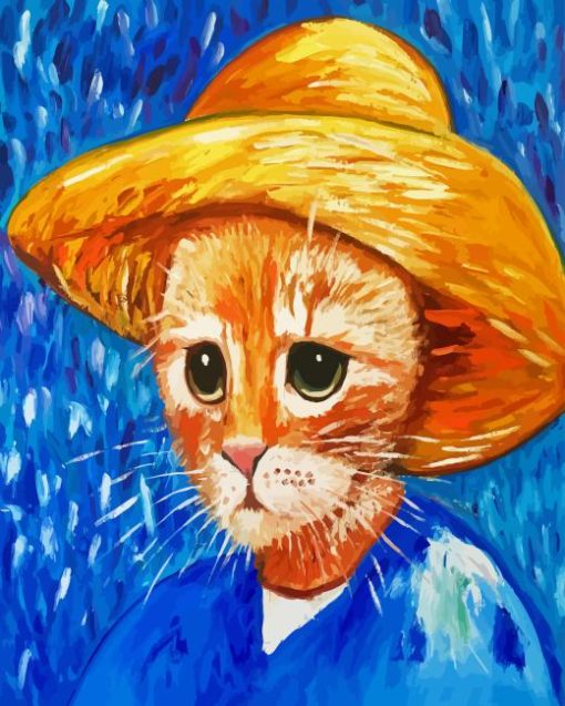 Van Gogh Cat In Hat Diamond Painting