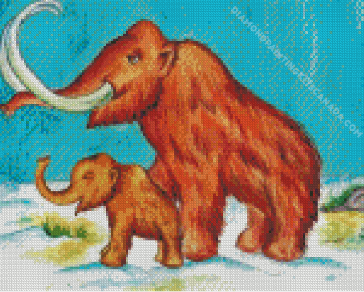 Woolly Mammoth Mother And Baby Diamond Painting