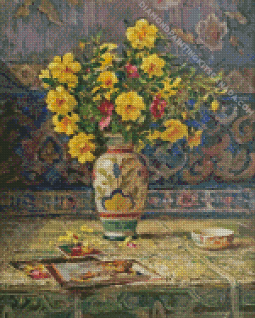 Yellow Roses In Vase Art Diamond Painting