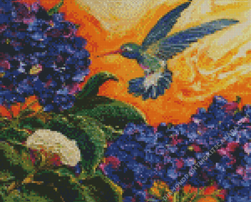 Abstract Hummingbird and Hydrangeas Diamond Painting