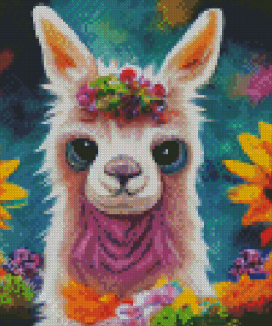 Adorable Llama With Flowers Diamond Painting