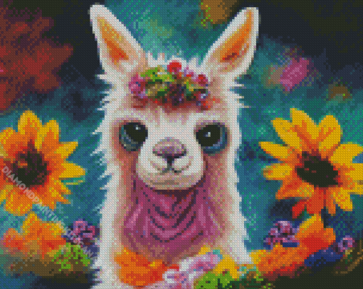 Adorable Llama With Flowers Diamond Painting