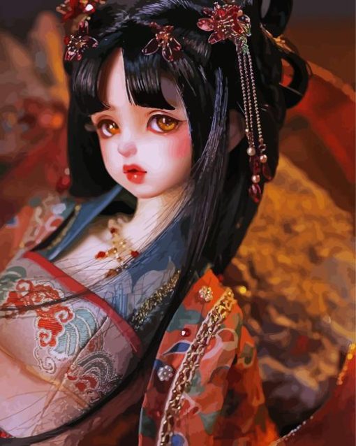 Black Hair Chinese Doll Diamond Painting