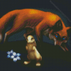 Blue Eyed Fox and Rabbit Diamond Painting