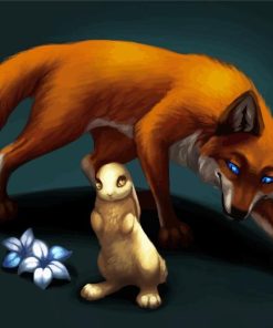 Blue Eyed Fox and Rabbit Diamond Painting