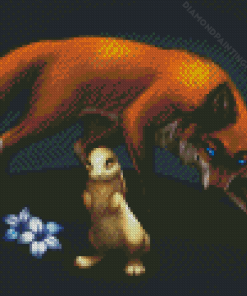 Blue Eyed Fox and Rabbit Diamond Painting