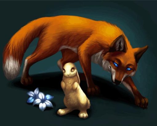 Blue Eyed Fox and Rabbit Diamond Painting