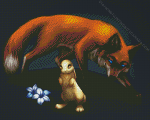 Blue Eyed Fox and Rabbit Diamond Painting