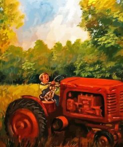 Boy On Tractor Art Diamond Painting