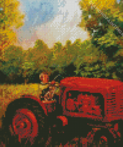 Boy On Tractor Art Diamond Painting