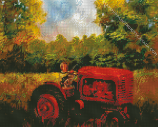 Boy On Tractor Art Diamond Painting