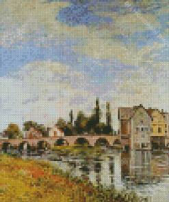 Bridge and Watermill of Moret in Summer Diamond Painting