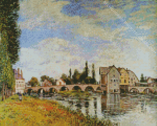 Bridge and Watermill of Moret in Summer Diamond Painting