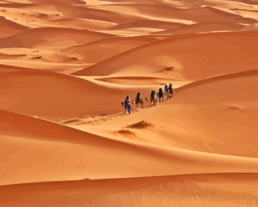 Camel Ride in Brown Landscape Desert Diamond Painting