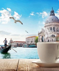 Coffee with Venice Boats View Diamond Painting