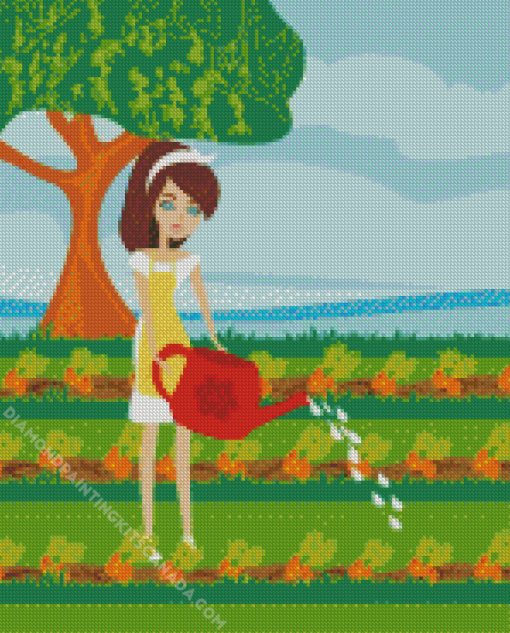 Garden Woman Watering Carrot Diamond Painting