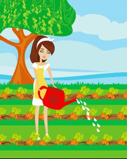 Garden Woman Watering Carrot Diamond Painting